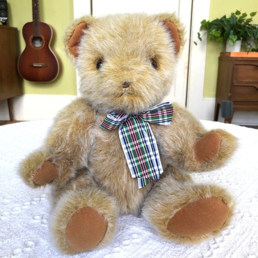 VTG Jointed Teddy Bear 14in Cottagecore Nursery 80s Yangjee Korea
